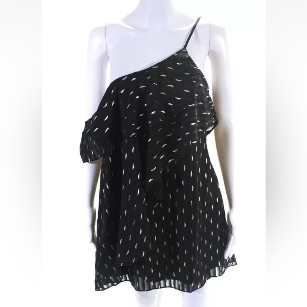House of harlow shop revolve sheer stripe with gold Ruffle one shoulder dress s